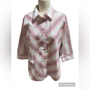 Foxcroft Sandra Stretch No Iron wrinkle free Striped Shirt size 14w